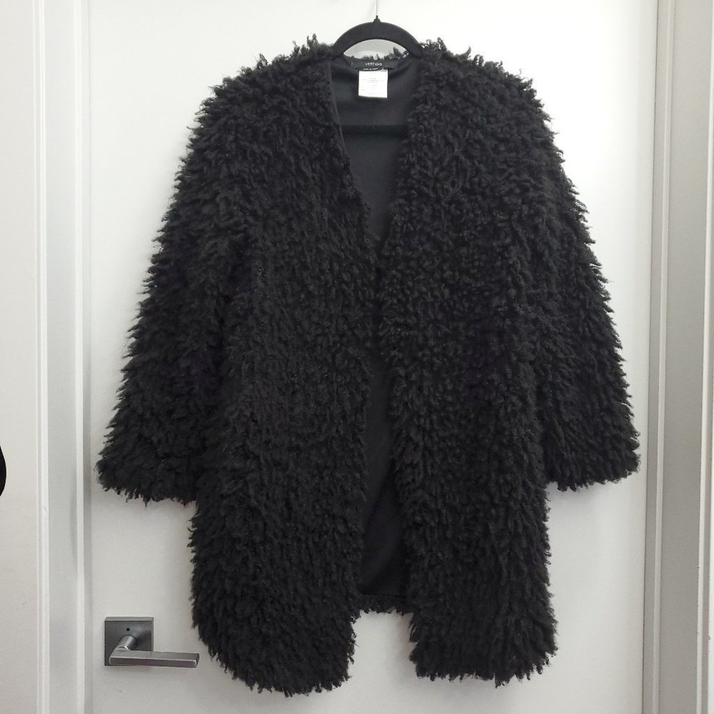 VERTIGO Paris Black Faux Fur Lined Hook/Loop Closure Sweater Coat Size M